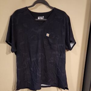 Carhartt Women's Dark Navy Camo V-Neck Pocket Scrub Top